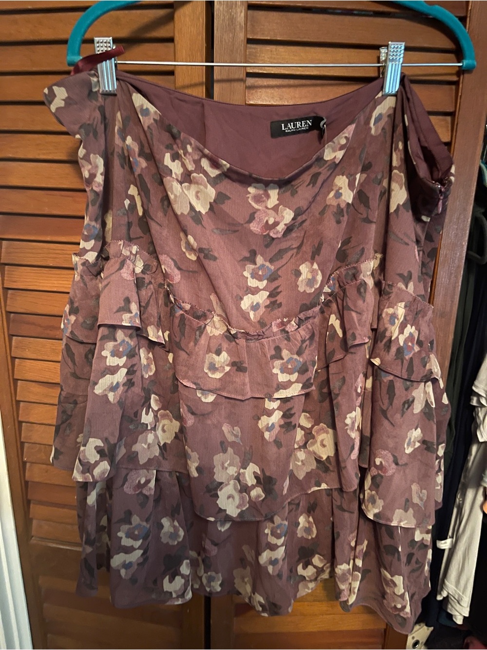 Ralph Lauren Mauve Floral One-Shoulder Ruffle Dress